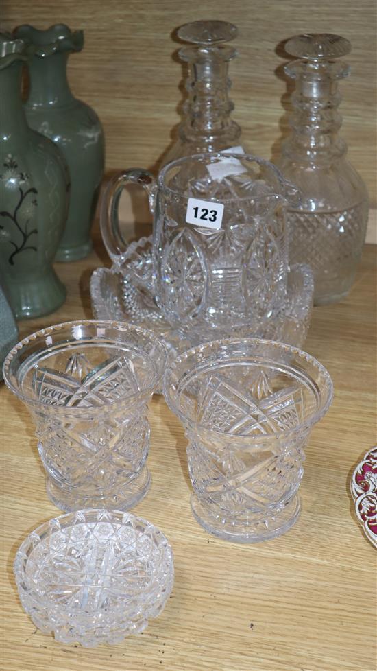 A pair of 19th century cut glass decanters and other cut glasswares